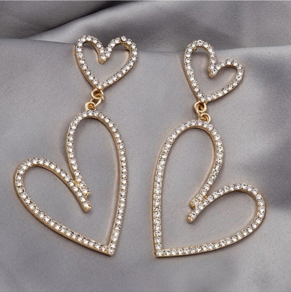 🔹️House of Harlow🔹️ 1960 Dangling glass Rhinestone 3" Double Heart Earrings - Picture 5 of 5